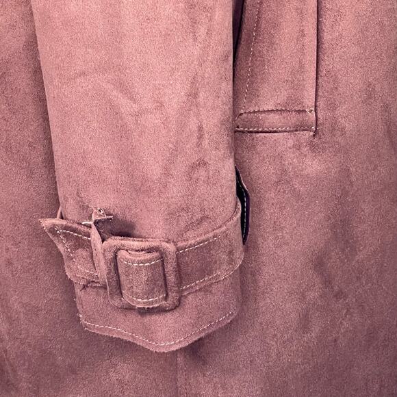 Magaschoni Women’s Chocolate Brown Faux Suede Belted Wrap Coat Size S EUC - Picture 6 of 15